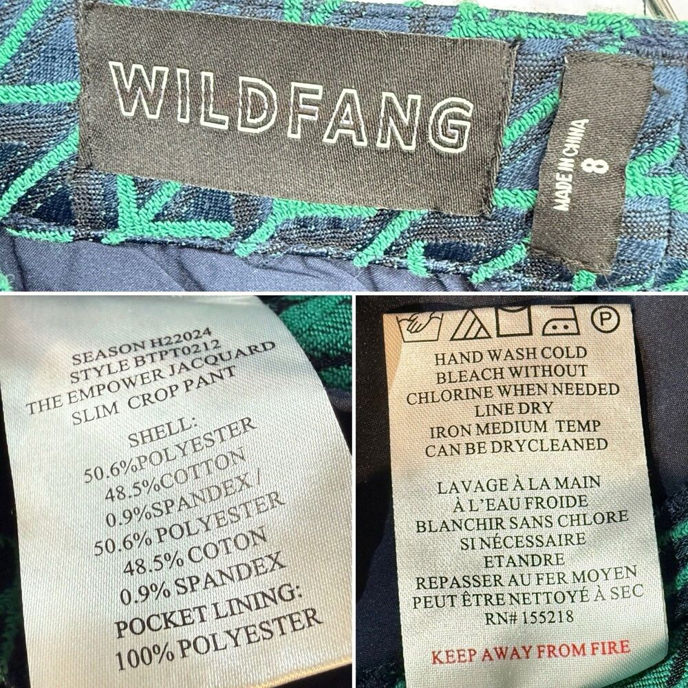 WILDFANG Women’s Slim Pant Green Multi Size 8 Empower Jacquard NWOT - Picture 10 of 16